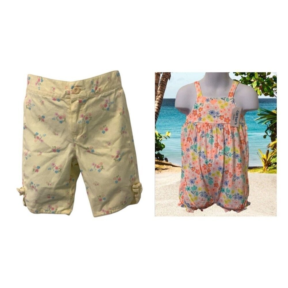 Carters Baby Girls Floral Pull On Shorts Romper Size 12M Multicolor 2 Items - Picture 2 of 16